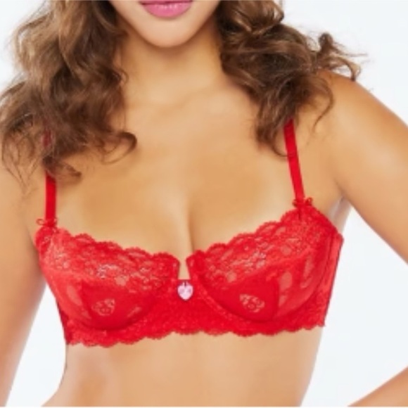 Savage x Fenty Candy Hearts Charm Red Lace Bra 46DDD - Picture 1 of 12